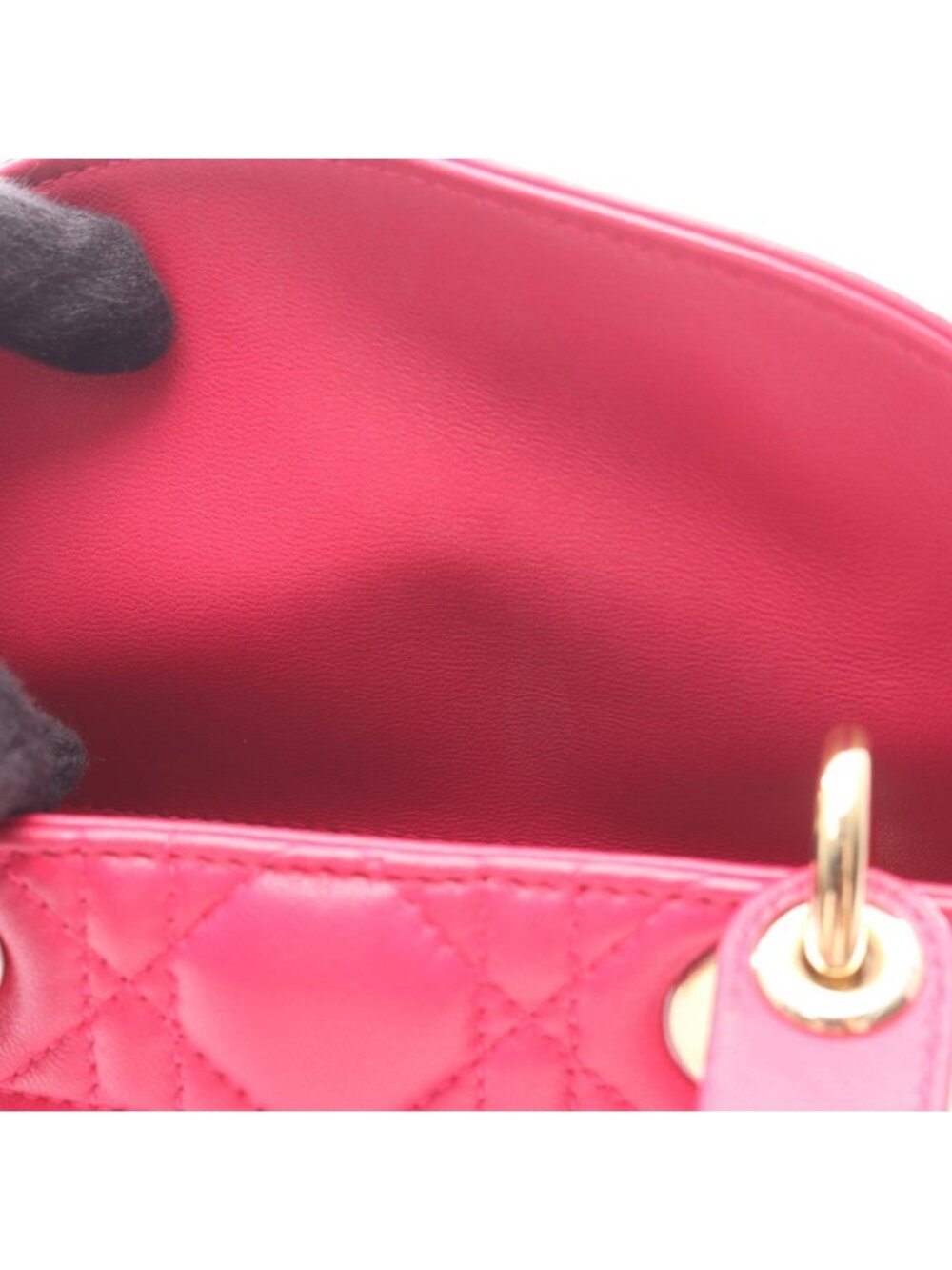 Dior Handbag Lady Dior Mini Cannage 2-Way Magenta Leather Lady Dior Tote - Picture 5 of 15